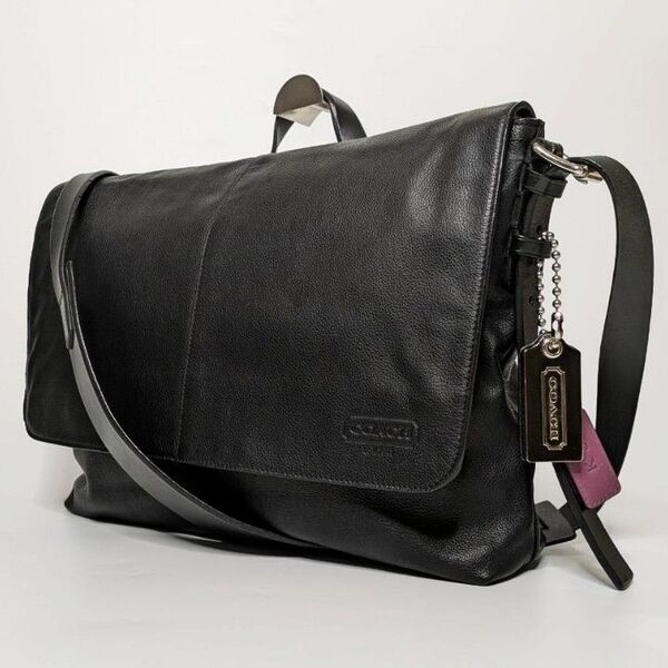 COACH コーチトンプソン メッセンジャーバッグ ブラック 70313 レザー ショルダーバッグ 2way 斜め掛け