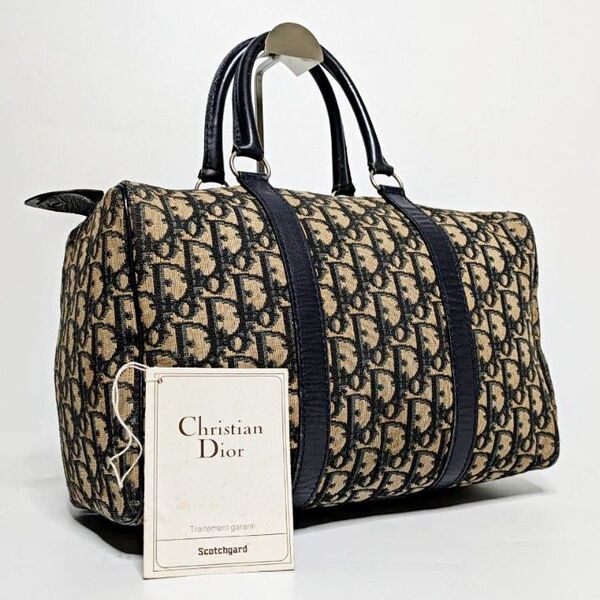 クリスチャンディオール ミニボストンバッグ トロッター ネイビー ハンドバッグ Christian Dior キャンバス レザー
