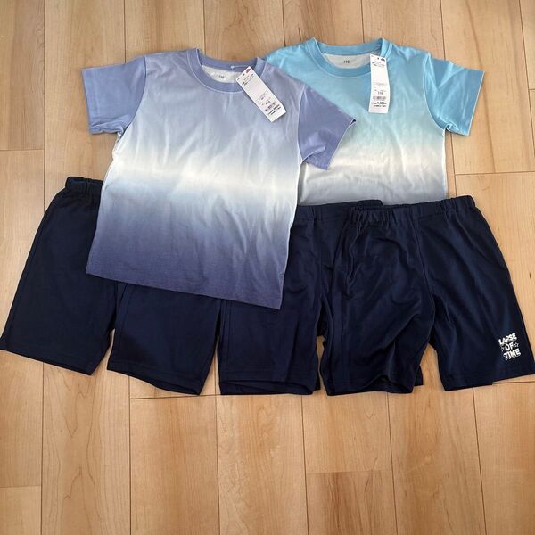 【新品タグ付】肌側コットン100%イオン110cm Tシャツ×2枚 パンツ×4枚 ルームウエア 半袖Tシャツ 上下セット こども服