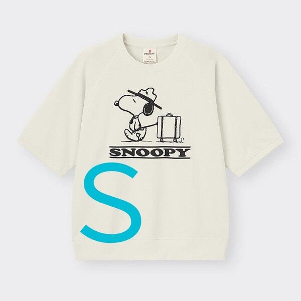 GU スウェT 5分袖 Peanuts スウェット Tシャツ スヌーピー SNOOPY アイボリー S