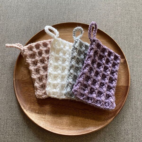 ハンドメイド アクリルタワシ エコタワシ アクリル100% 4個セット かぎ針編み