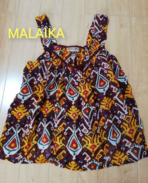 中古 マライカ MALAIKA シフォン エスニック ノースリーブ カットソー 重ね着 Mサイズ位