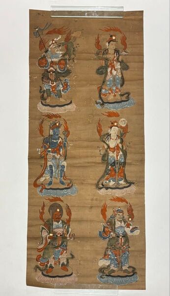 「十二天(風天・地天・水天・月天・羅刹天・毘沙門天)」彩色木版画 1枚|仏画 仏教美術 江戸時代