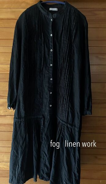 fog linen work リネンワンピース ピンタック ブラック