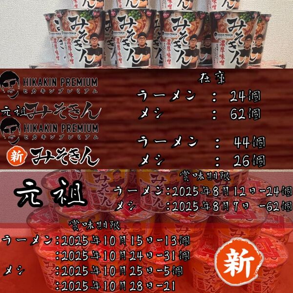 元祖みそきん麺24個/飯62個 新みそきん麺44個/飯26個
