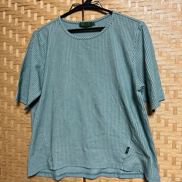 DECOY ストライプ柄Tシャツ M グリーン系