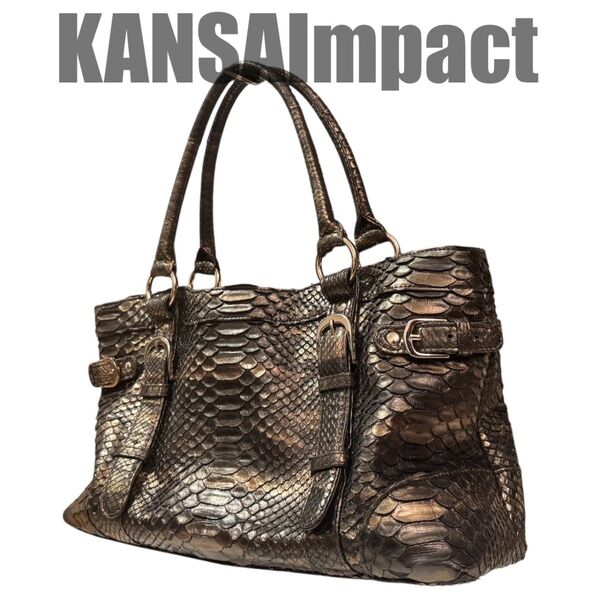 未使用級 極美品 レア KANSAImpact 山本寛斎 ダイヤモンドパイソン パイソンレザー 本物 ヘビ革 蛇革 トートバッグ