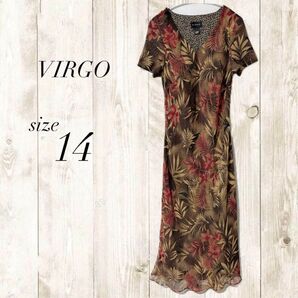 VIRGO ロングワンピース フラワープリント 半袖 レオパード ブラウン