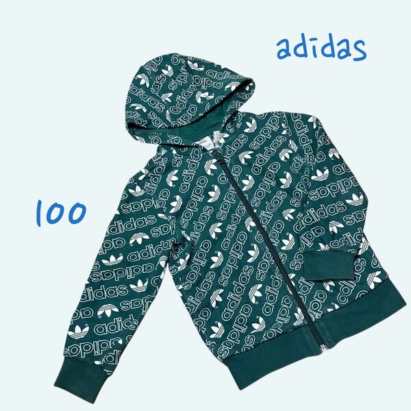 【K0031】adidas アディダス ジップアップパーカー 100 グリーン 可愛い 羽織り 冷房対策