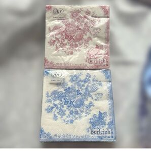 Burleigh バーレイ アジアティックフェザンツブルー&ピンクペーパーナプキン各1袋紙ナプキンデコパージュカルトナージュ 花柄