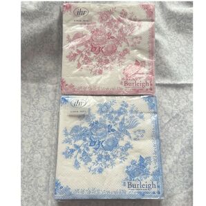 Burleigh バーレイ アジアティックフェザンツブルー&ピンクペーパーナプキン各1袋紙ナプキンデコパージュカルトナージュ 花柄