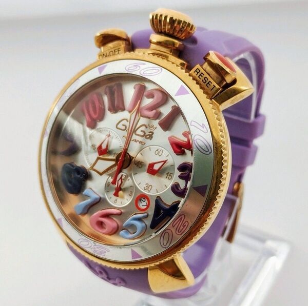 【可動品】ガガミラノ GaGa MILANO MM マヌアーレ48 クォーツ クロノグラフ 腕時計 ラバーベルト