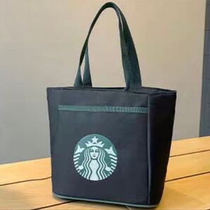 スタバ ランチバッグ 弁当バッグ トートバッグ キャンバス 男女兼用 黒 保温