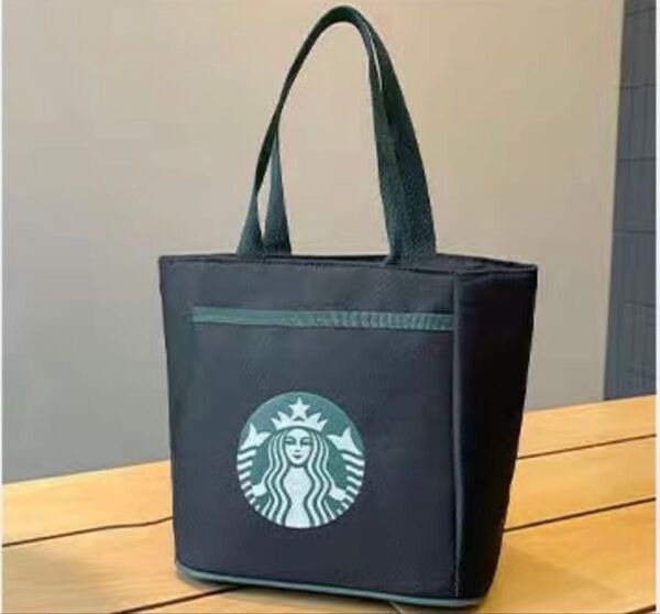 スタバ トートバッグ ランチバッグ 弁当バッグ 男女兼用 キャンバス 保冷バッグ黒