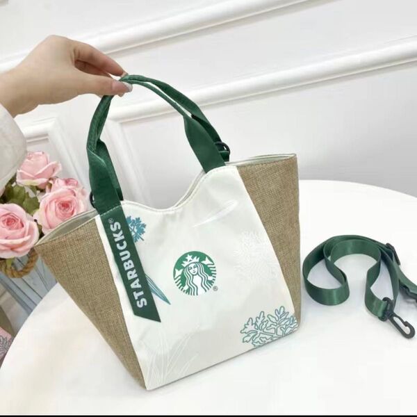 スタバ日本未発売トートバック ハンドバッグ 磁石止め式 ホワイト