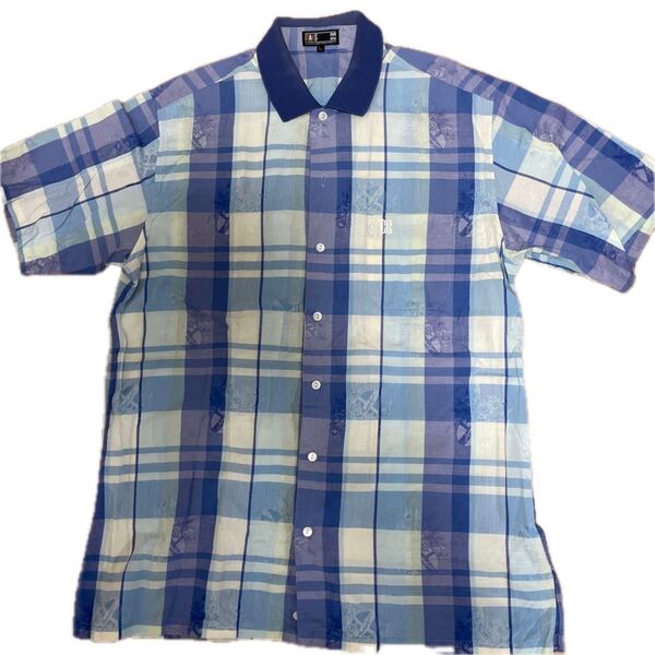 DAKS LONDON DAKS GOLF ダックスゴルフ 半袖シャツ チェック柄 ブルー系 Lメンズ