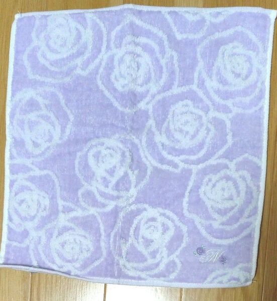お値下げ!今治タオルハンカチ バラ柄 薄紫 イニシャルN刺繍