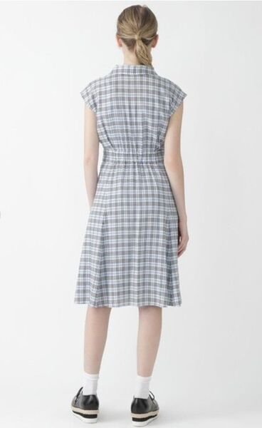 ブルーレーベルクレストブリッジ シャツワンピース チェック リボン インナー付 半袖ワンピース ロング丈