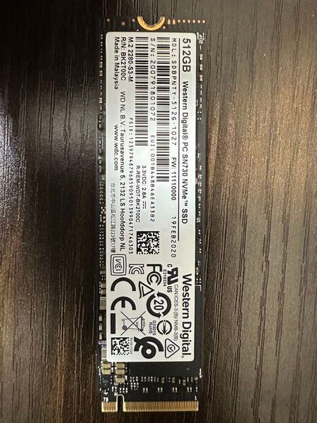 682時間!状態は極上! Western Digital SN730 512GB NVMe ハードディスク