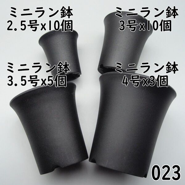 【023プラ鉢、プラスティック鉢 - 新品】ミニラン2.5号×10、3号×10、3.5号×5、4号×3