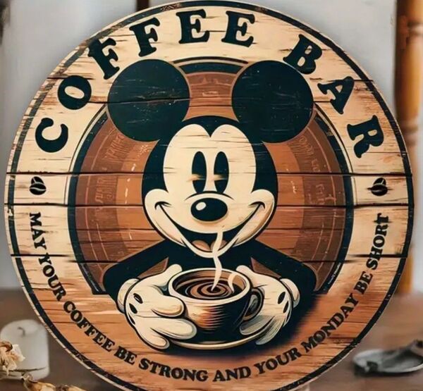 ミッキー コーヒーバー COFFEE BAR ブリキ製看板 ウェルカムボード オーバル アメリカン雑貨 レトロ カフェインテリア