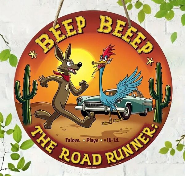 ロードランナー BEEP BEEP THE ROAD RUNNER 木製看板 アメリカン雑貨 メタルサインプレート インテリア