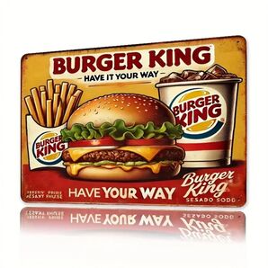 バーガーキング ⑥ BURGER KING スクエア ブリキ看板 アメリカン雑貨 レトロ ヴィンテージ アメリカンダイナー