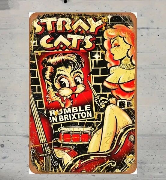 ストレイ・キャッツ Stray Cats ブリキ看板 ティンプレート ロカビリー ガレージ ヴィンテージ ロック アメリカン雑貨