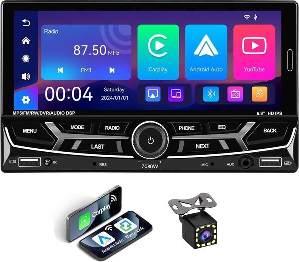6.9インチ IPS HDワイヤレスCarPlay/Android Auto対応