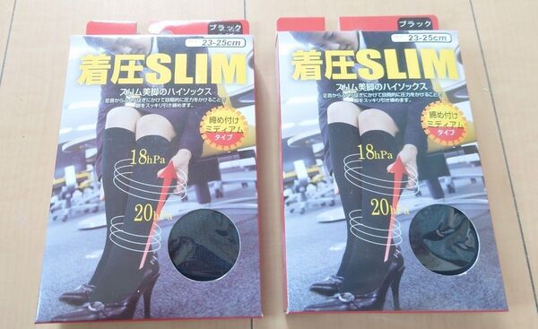 スリム美脚ハイソックス 着圧SLIM ブラック 23−25cm 2足