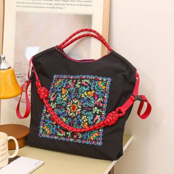 ショルダーベルト付 エコバッグ トートバッグ ボールアンドチェーン 肩掛け ナイロン ショルダー 刺繍 人気 軽量 軽い