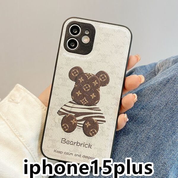 iphone15plusケース 可愛い 熊 お洒落 耐衝撃 ホワイト12