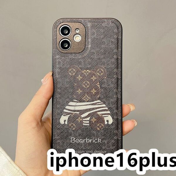 iphone16plusケース カーバー TPU 熊 耐衝撃ブラウンA