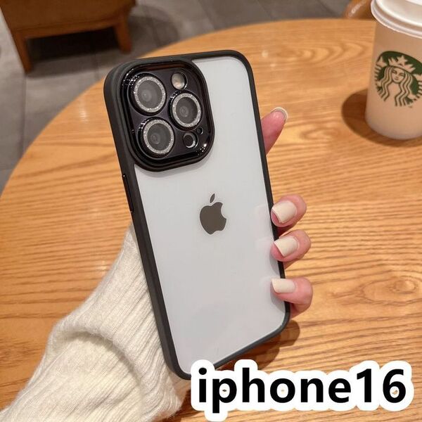 iphone16ケース レンズ保護付き 透明 耐衝撃ブラック3
