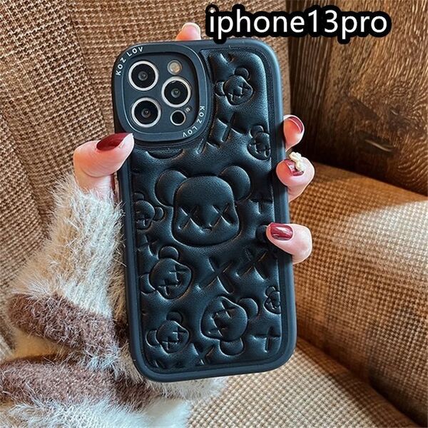iphone13proケース カーバー TPU 熊 ブラック1