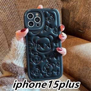 iphone15plusケース 可愛 お洒落 熊 軽量 ブラック1