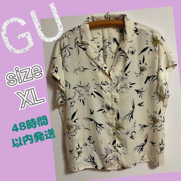 GU フラワープリントボタンダウンオープンカラーシャツ 半袖 sizeXL