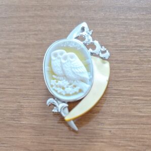k18 wgフクロウカメオ ブローチ &トップ