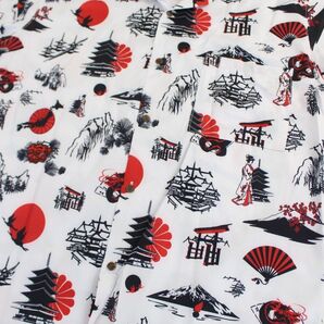 新品 XLサイズ【和柄 アロハシャツ】日本地図 日の丸 舞妓 扇子 龍 富士 五重塔 ハワイアン 開襟 オープンカラー ホワイト