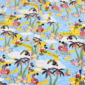 新品 2XL【ミッキー MICKEY アロハシャツ】パイナップル ヤシの木 ハイビスカス ALONA ハワイアン ライトブルー