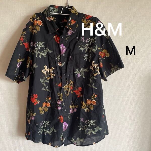 メンズ オープンカラーシャツ 柄シャツ H&M 花柄 半袖シャツ 古着