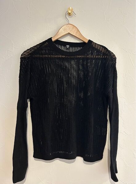 UNIQLO ユニクロ メッシュクルーネックセーター 長袖 BLACK M