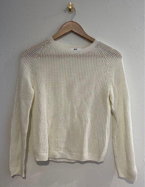 UNIQLO ユニクロ 3Dメッシュクルーネックセーター 長袖 OFF WHITE S