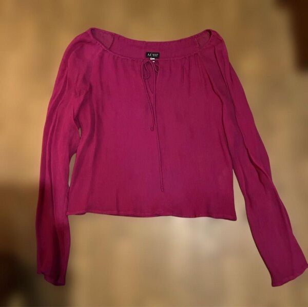 ARMANI JEANS アルマーニ シルクトップス ピンク 38 カットソー 長袖Tシャツ