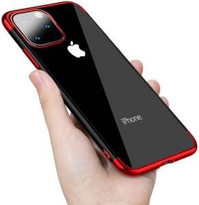 iPhone11Pro (5.8in) ケース 赤枠 クリア 透明 メッキ柔らかい殻 滑り防止 耐衝撃カ 黄変防止 軽量 薄型 TPU 全面保護 超耐久