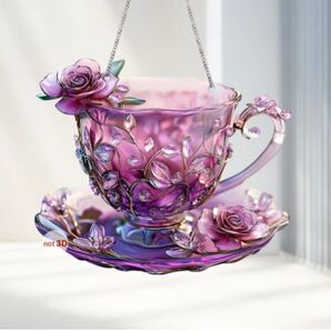 サンキャッチャー 壁掛け 光 アクリルプレート 癒やし ティーカップ 薔薇 プレゼント 贈り物 母の日 風水 ステンドグラス風 7