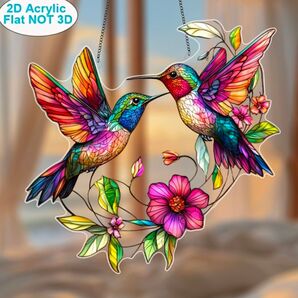 サンキャッチャー 壁掛け 光 アクリルプレート 癒やし 鳥 花 オーナメント 風水 ハチドリ 花 ステンドグラス風 プレゼント