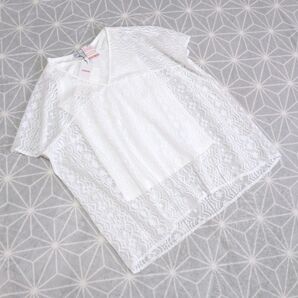 新品タグ付き シーズンリーズン タンクトップ付き レース 半袖 トップス M