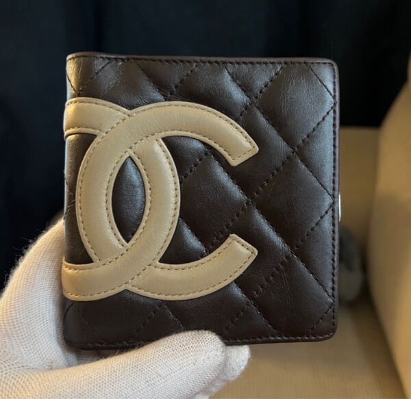正規品 シャネル CHANEL カンボンライン ココマーク コンパクト 二つ折り財布 ブラウン