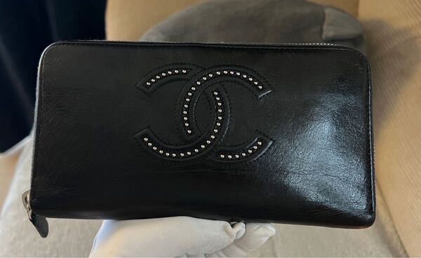 正規品 シャネル 長財布 ラウンドファスナー ココマーク スタッズ CHANEL